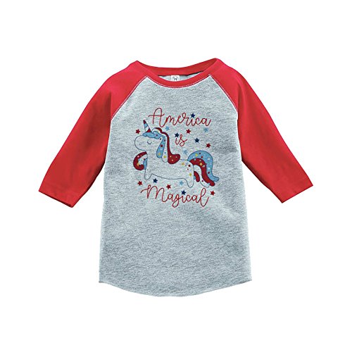 7 ate 9 Apparel Girls 4th of July Unicorn Red Baseball Tee 7 ate 9 Apparel Girls 4th of July Unicorn Red Baseball Tee